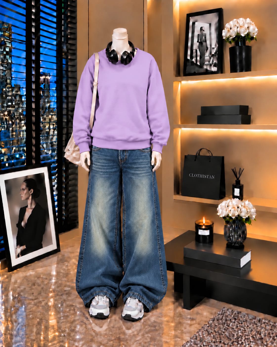 Premium Sweatshirt & Greenish blue Vintage Wide-Leg Jeans Pack of Two
