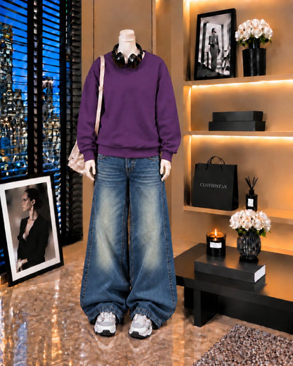 Premium Sweatshirt & Greenish blue Vintage Wide-Leg Jeans Pack of Two