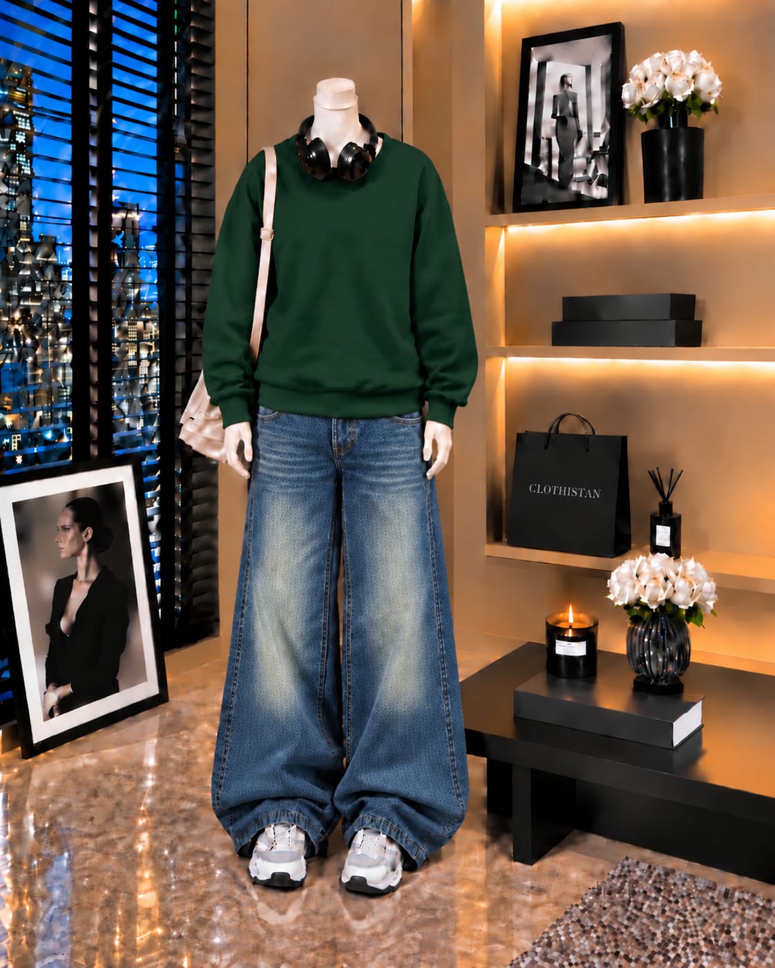 Premium Sweatshirt & Greenish blue Vintage Wide-Leg Jeans Pack of Two