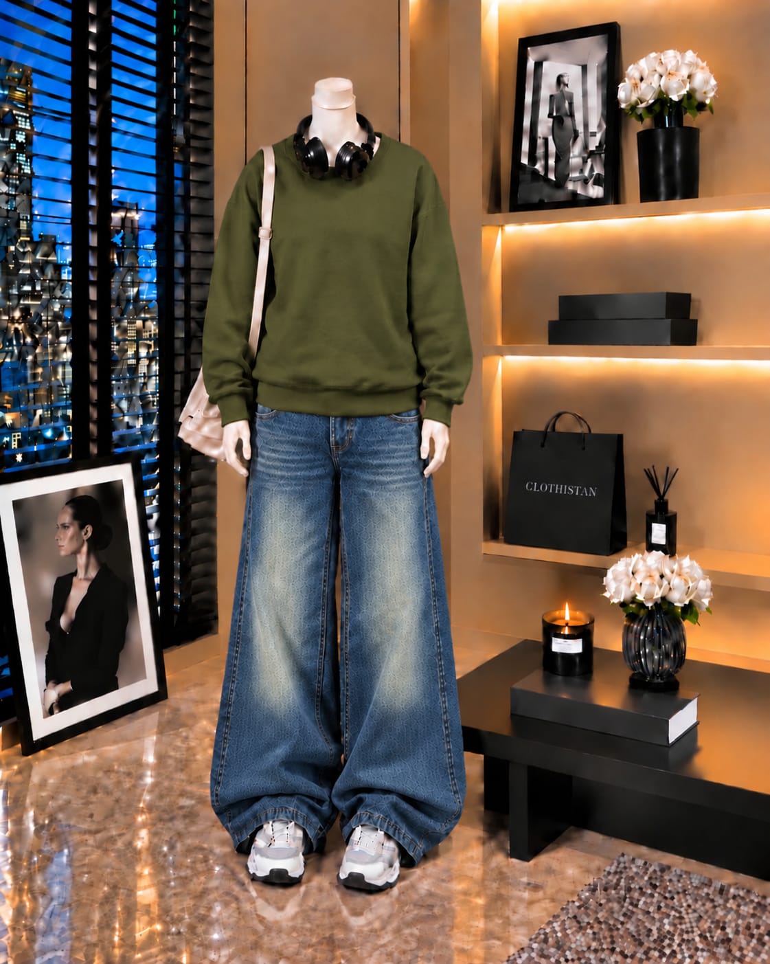Premium Sweatshirt & Greenish blue Vintage Wide-Leg Jeans Pack of Two