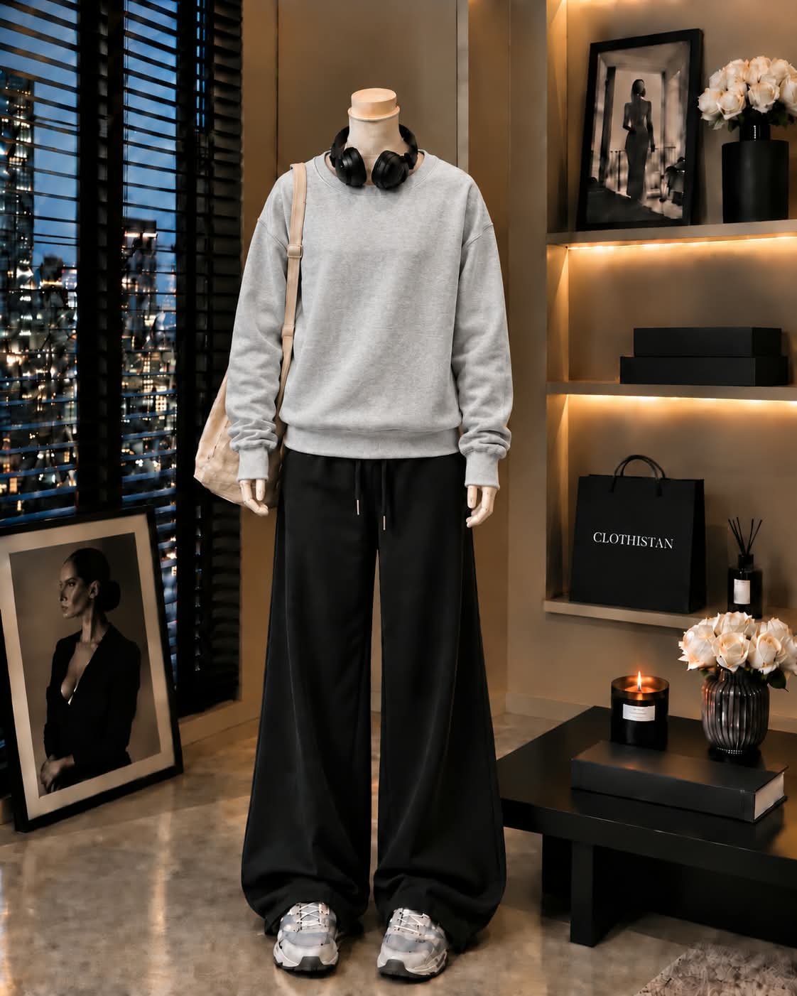 Premium Sweatshirt & Black Wide-Leg Trouser Pack of Two
