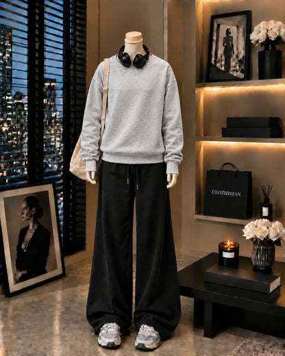 Premium Sweatshirt & Black Wide-Leg Trouser Pack of Two