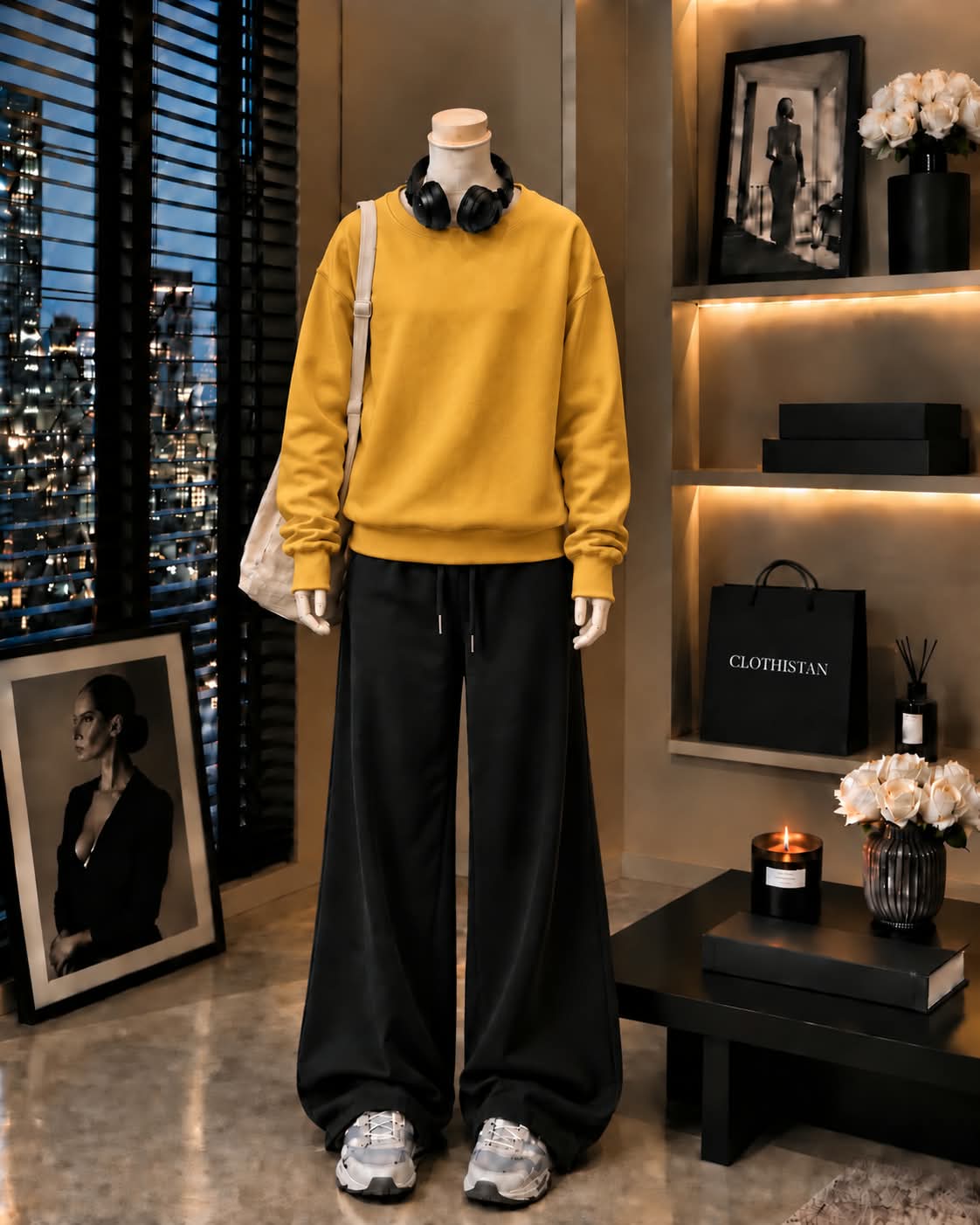 Premium Sweatshirt & Black Wide-Leg Trouser Pack of Two