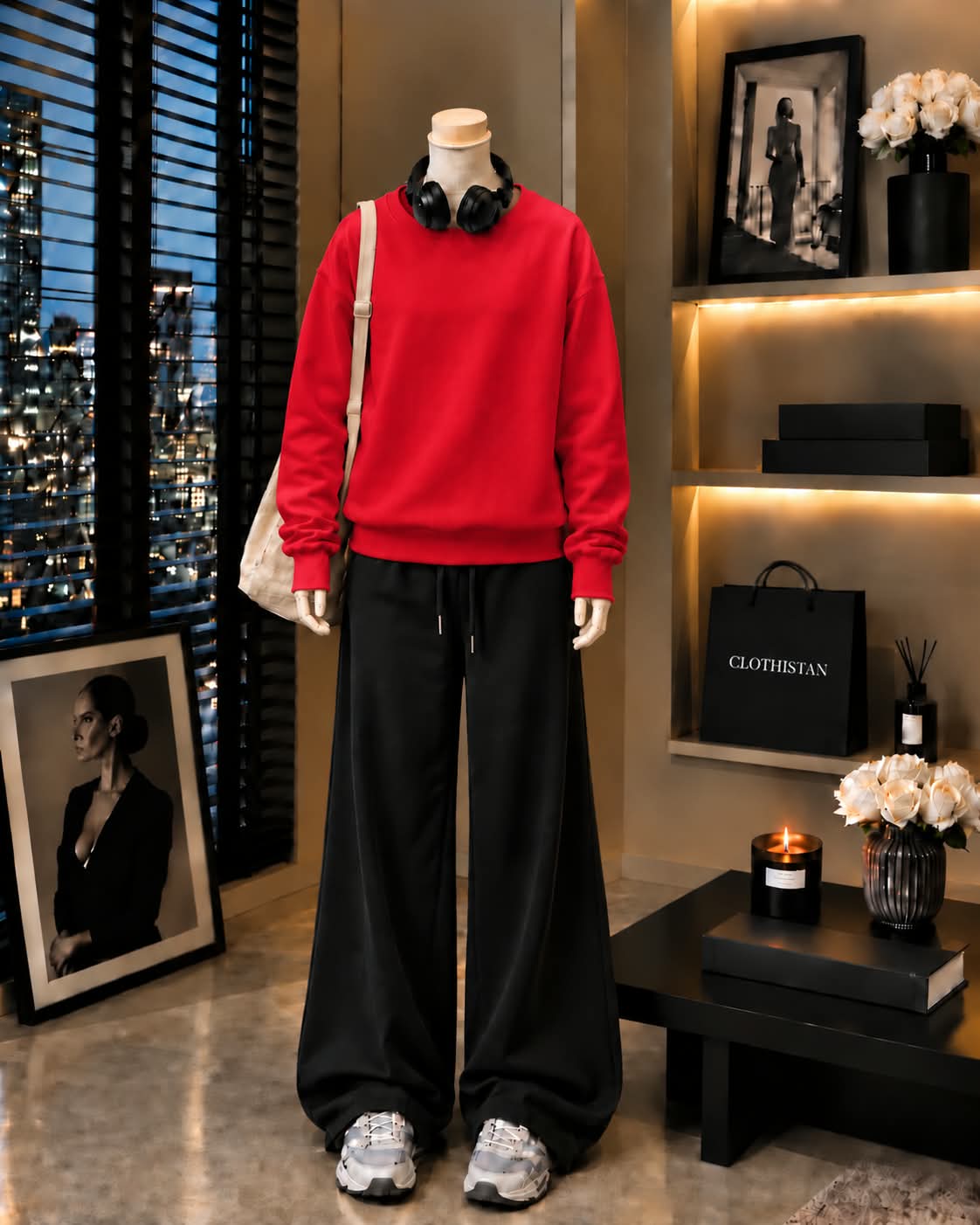 Premium Sweatshirt & Black Wide-Leg Trouser Pack of Two