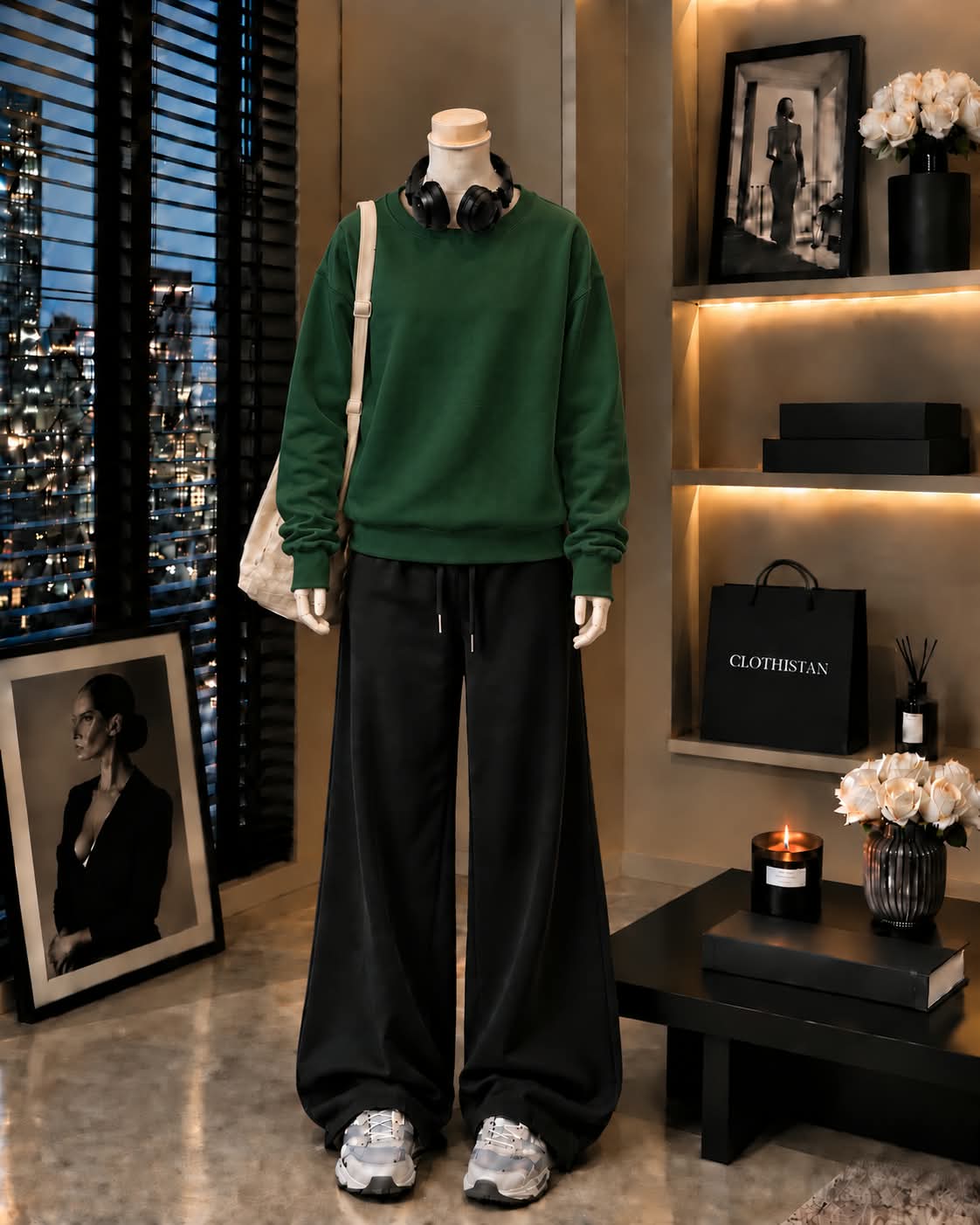 Premium Sweatshirt & Black Wide-Leg Trouser Pack of Two