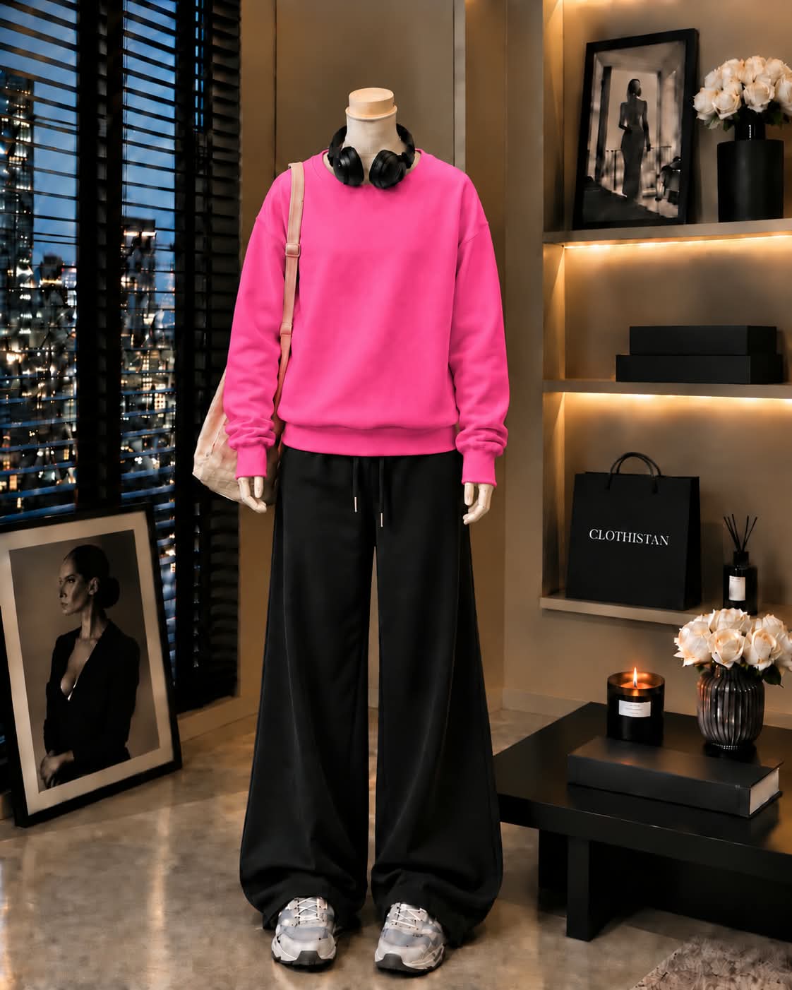 Premium Sweatshirt & Black Wide-Leg Trouser Pack of Two
