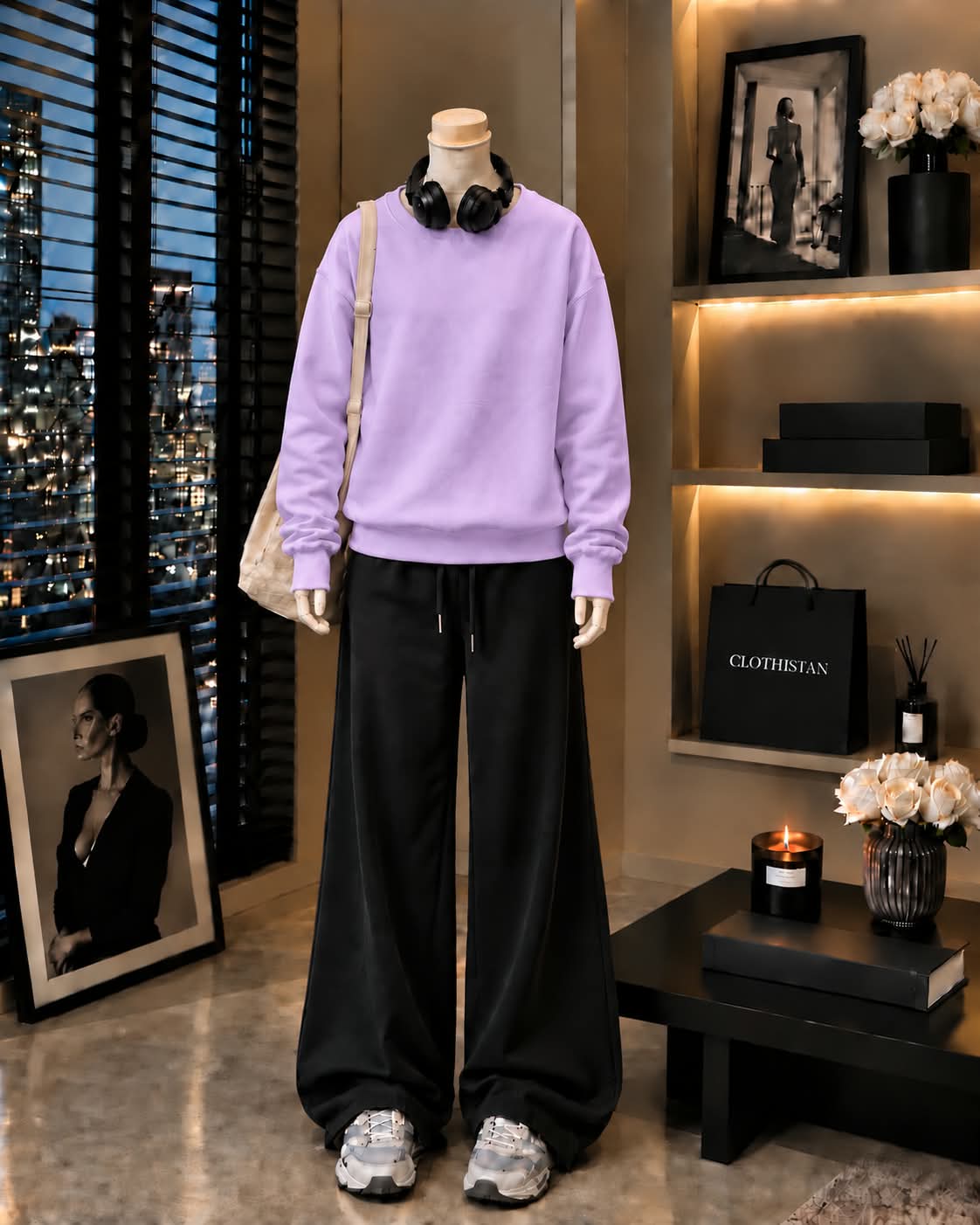 Premium Sweatshirt & Black Wide-Leg Trouser Pack of Two