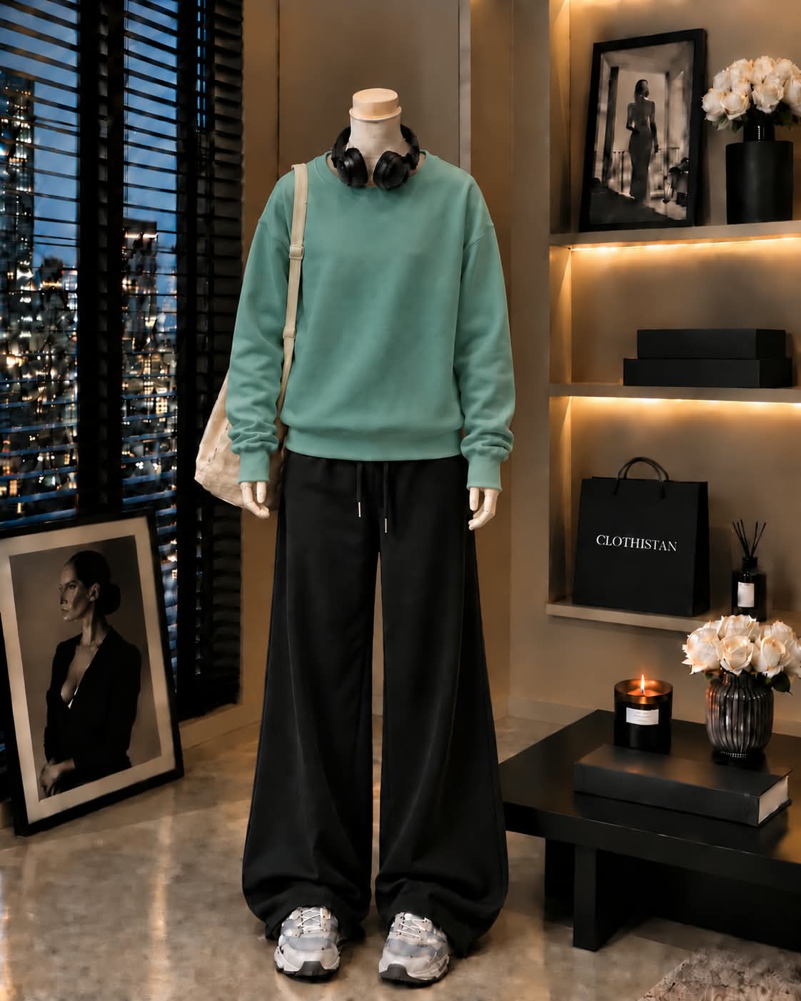 Premium Sweatshirt & Black Wide-Leg Trouser Pack of Two