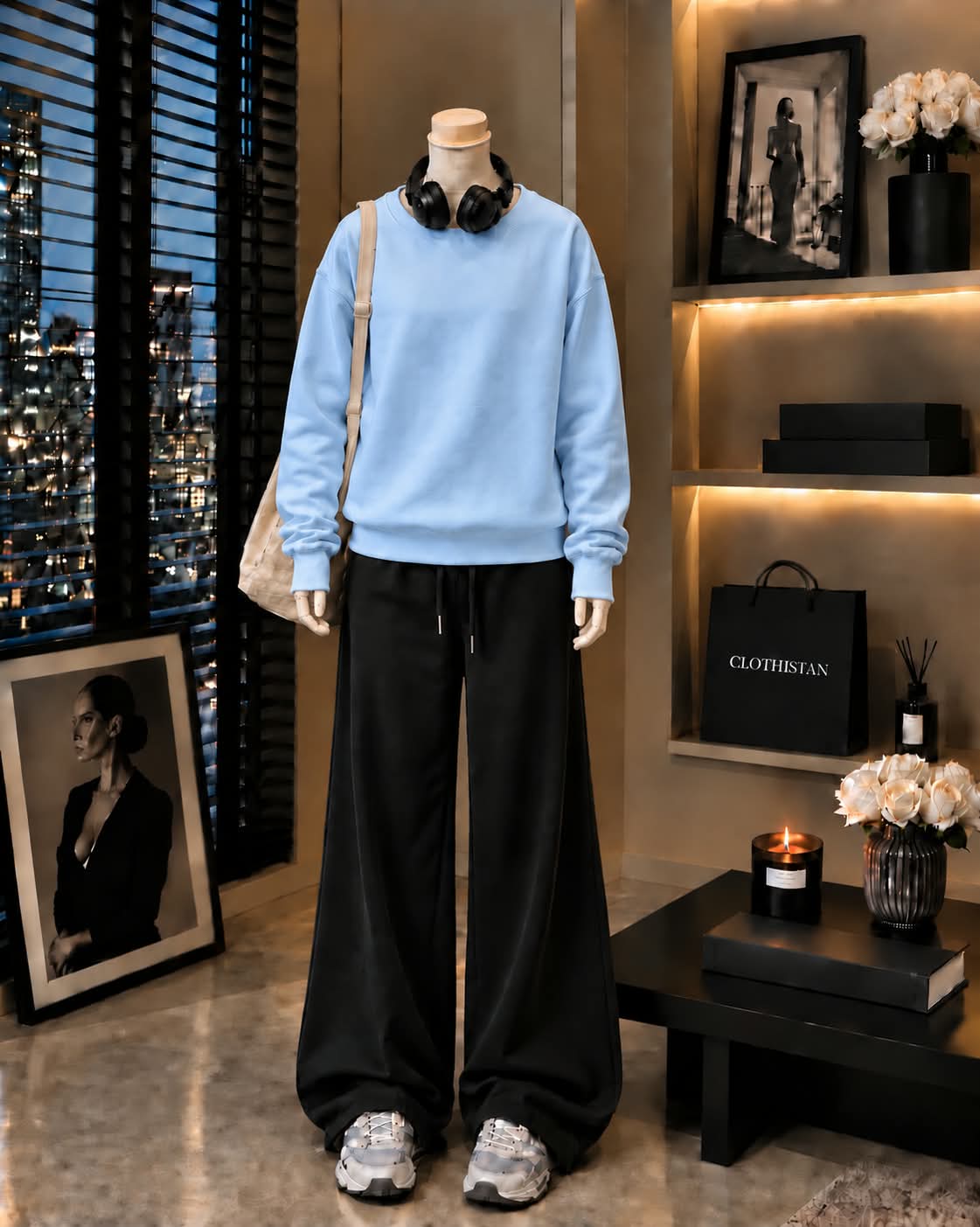 Premium Sweatshirt & Black Wide-Leg Trouser Pack of Two