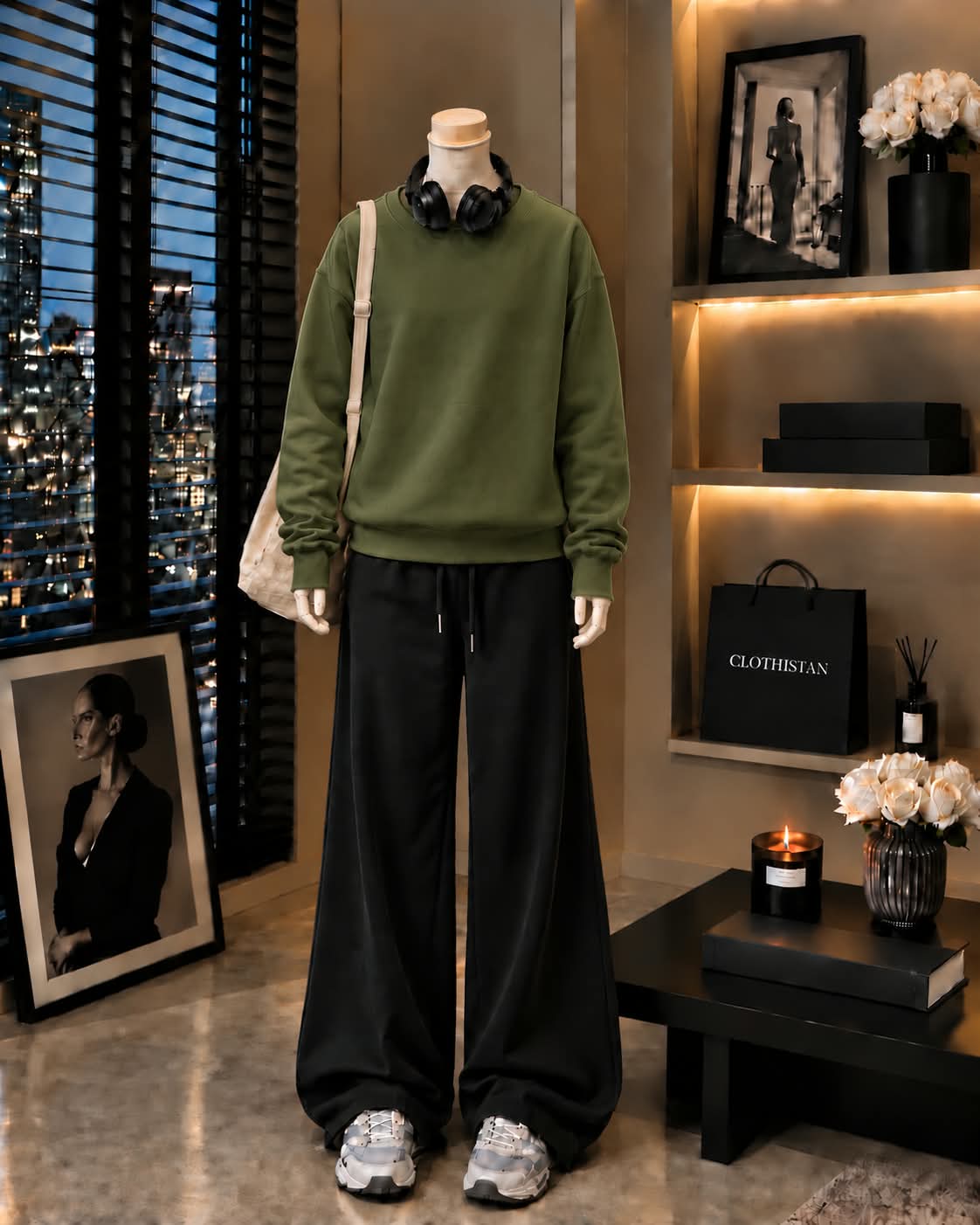 Premium Sweatshirt & Black Wide-Leg Trouser Pack of Two