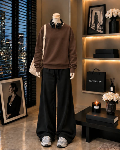 Premium Sweatshirt & Black Wide-Leg Trouser Pack of Two