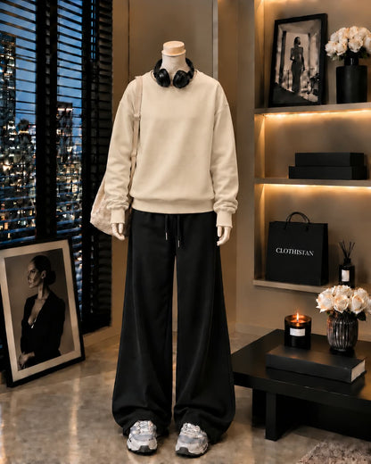 Premium Sweatshirt & Black Wide-Leg Trouser Pack of Two