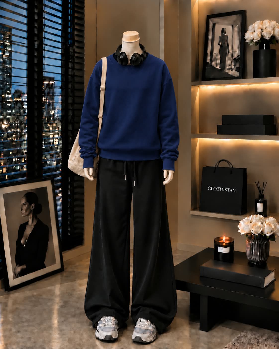 Premium Sweatshirt & Black Wide-Leg Trouser Pack of Two
