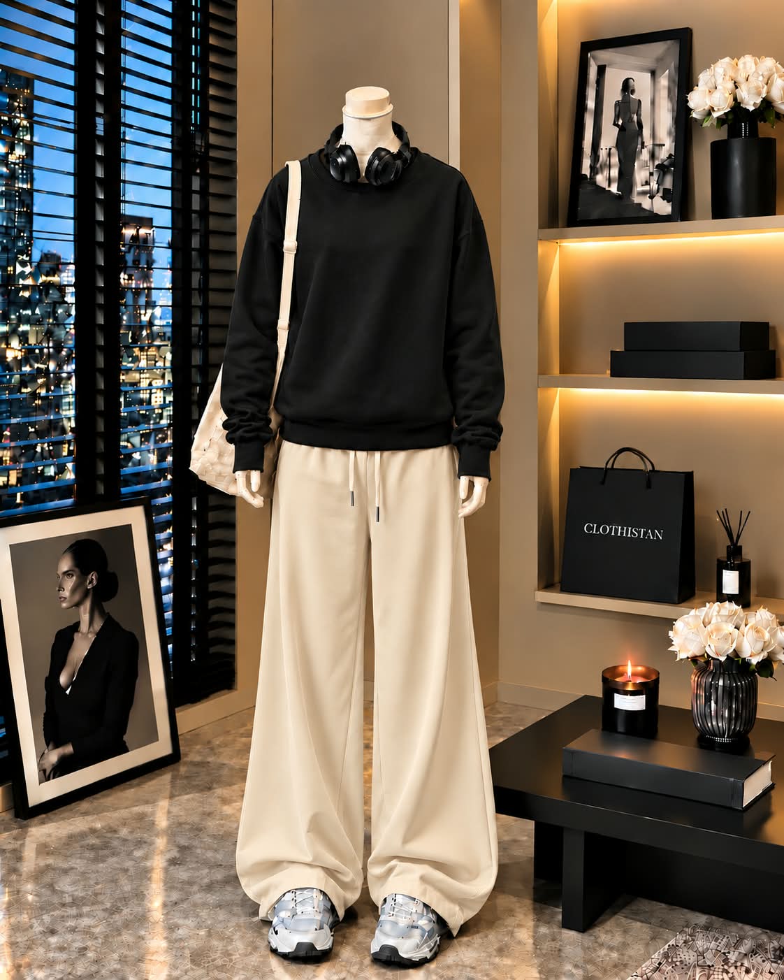 Premium Sweatshirt & Skin Wide-Leg Trouser Pack of Two