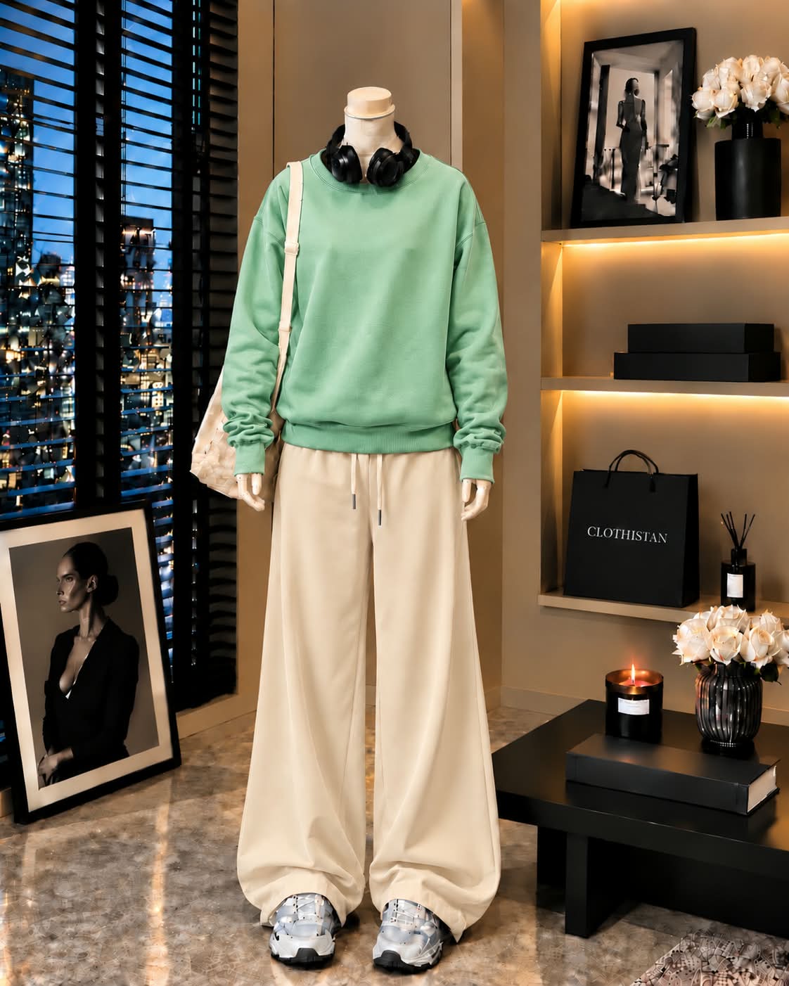 Premium Sweatshirt & Skin Wide-Leg Trouser Pack of Two