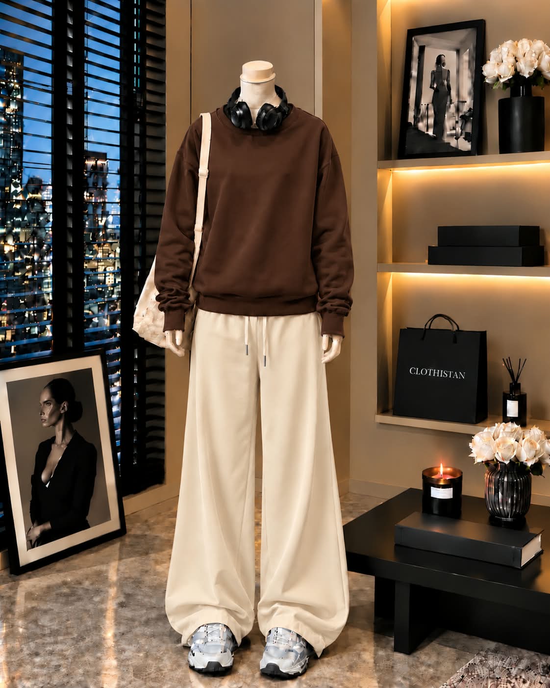 Premium Sweatshirt & Skin Wide-Leg Trouser Pack of Two