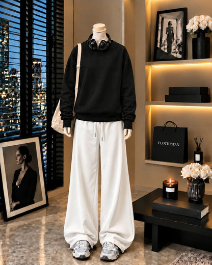 Premium Sweatshirt & White Wide-Leg Trouser Pack of Two