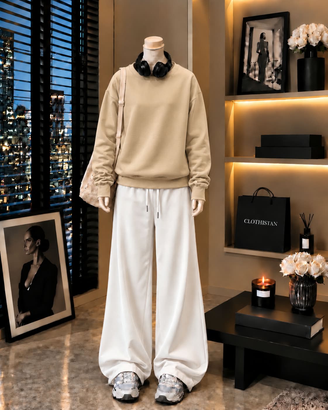 Premium Sweatshirt & White Wide-Leg Trouser Pack of Two
