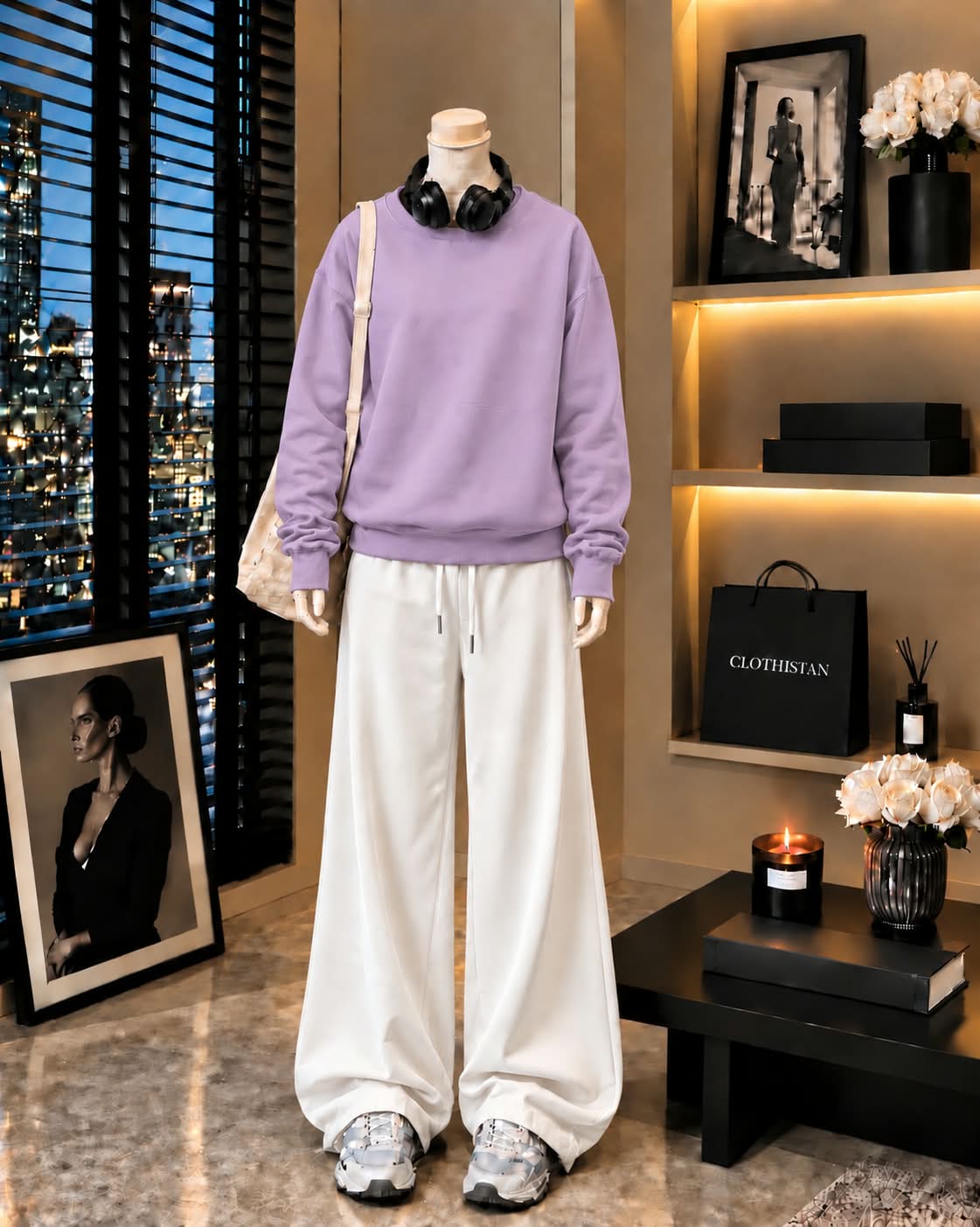 Premium Sweatshirt & White Wide-Leg Trouser Pack of Two