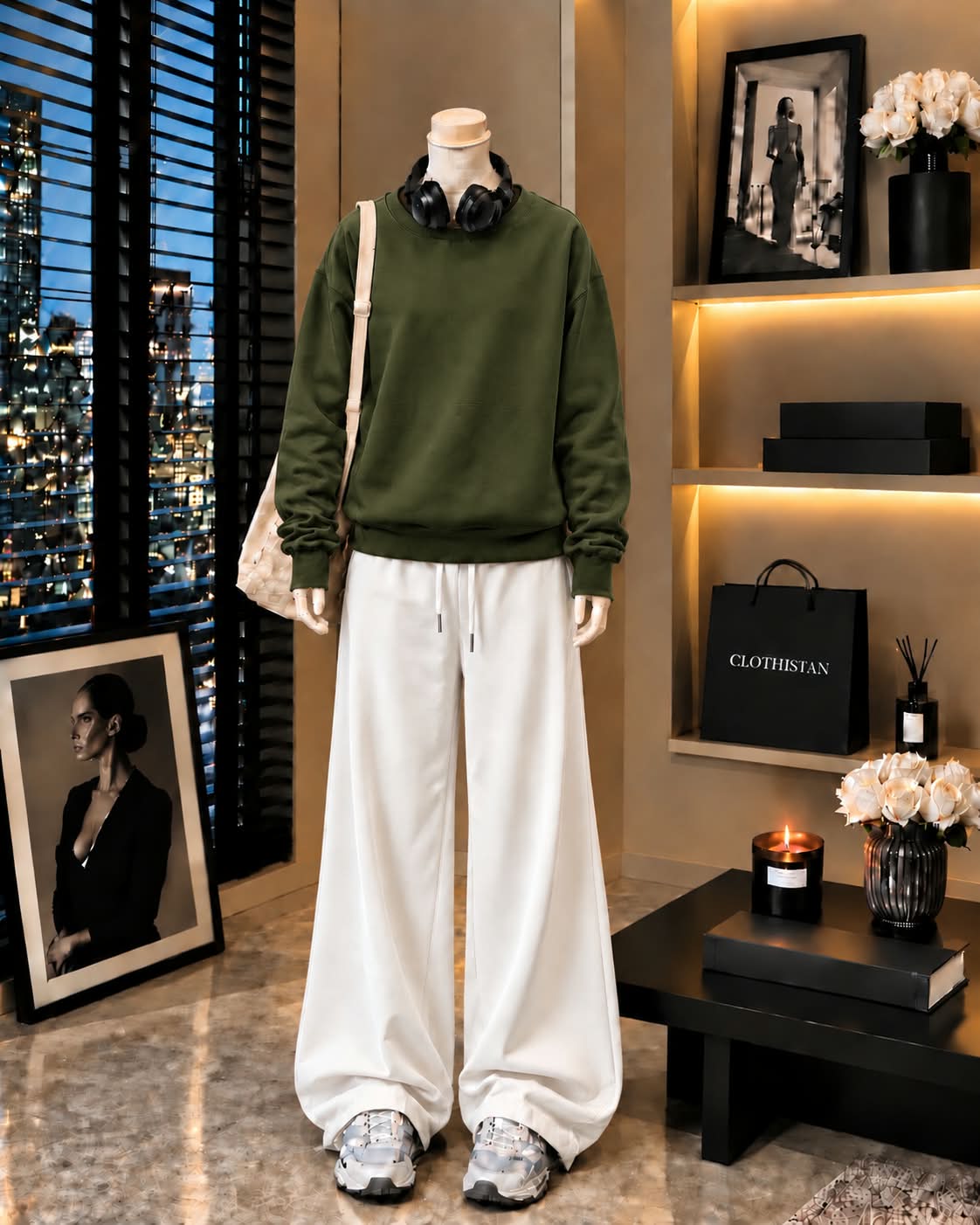 Premium Sweatshirt & White Wide-Leg Trouser Pack of Two