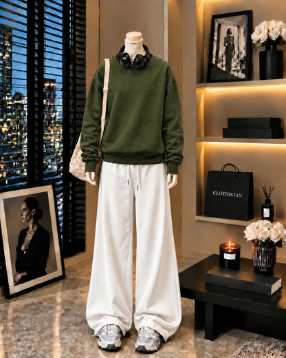 Premium Sweatshirt & White Wide-Leg Trouser Pack of Two