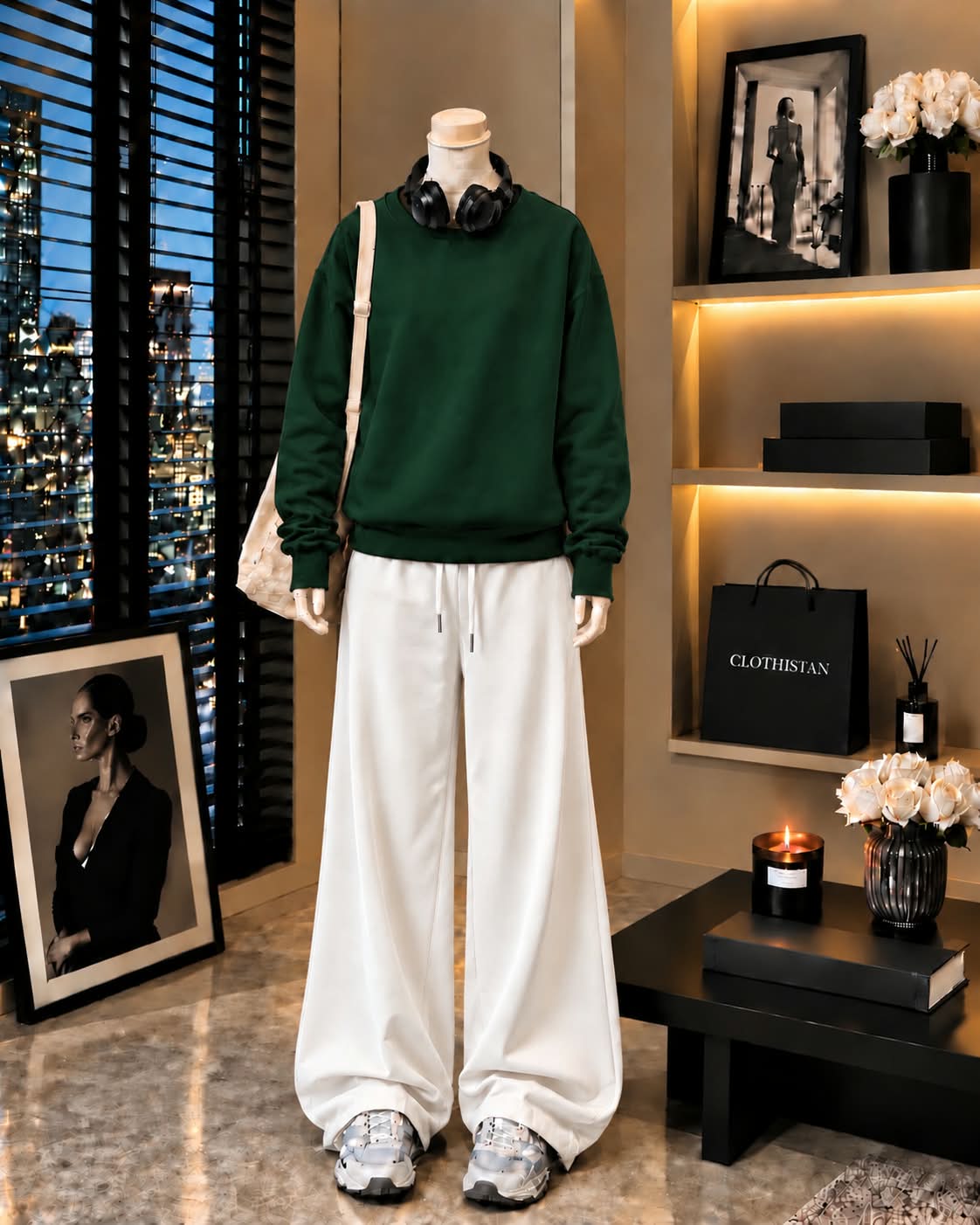 Premium Sweatshirt & White Wide-Leg Trouser Pack of Two