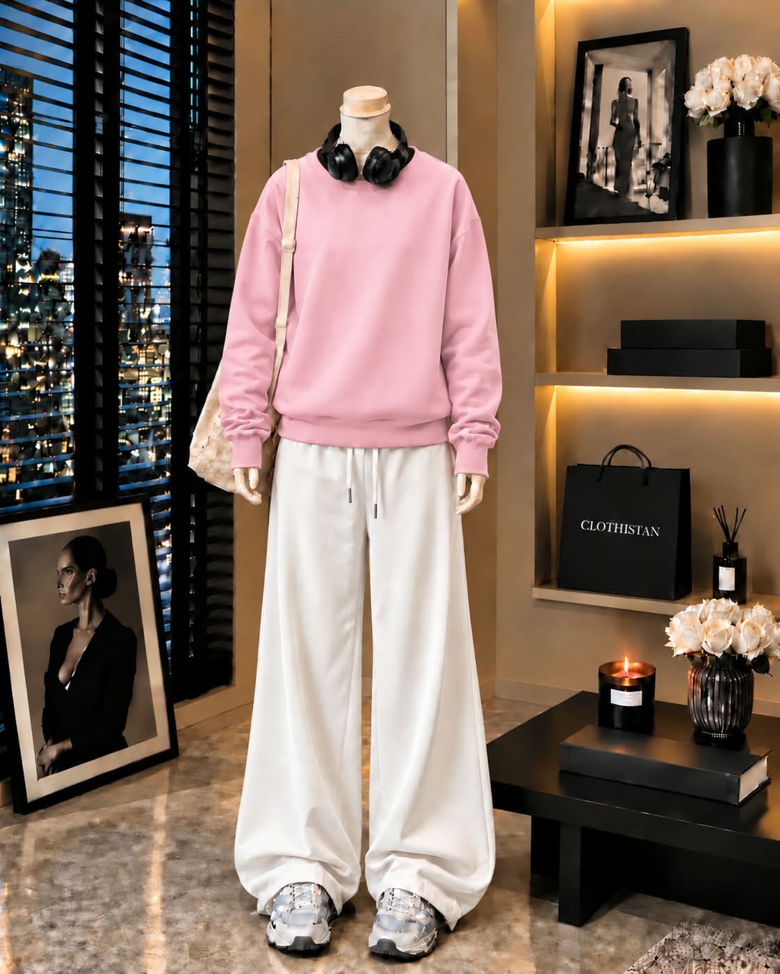 Premium Sweatshirt & White Wide-Leg Trouser Pack of Two