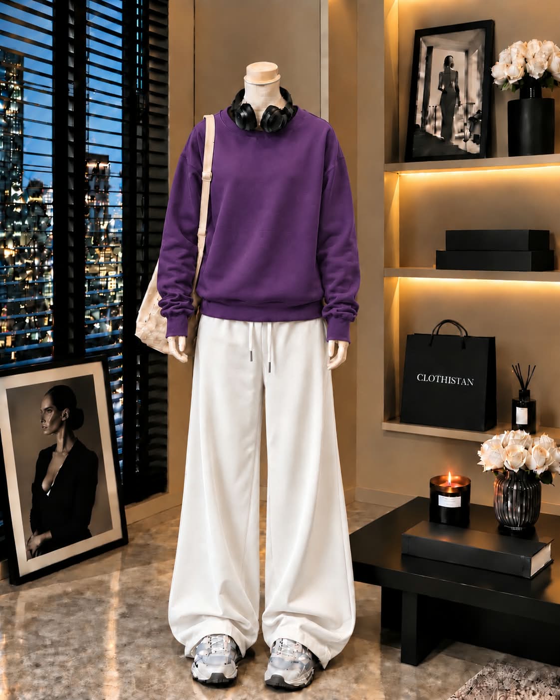 Premium Sweatshirt & White Wide-Leg Trouser Pack of Two