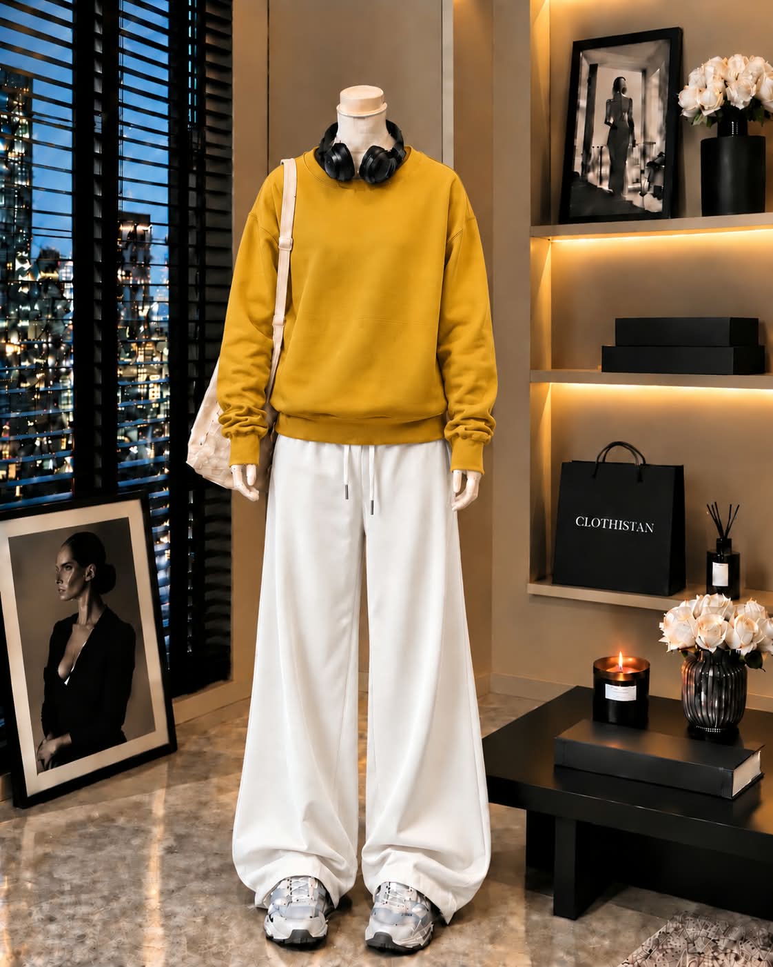 Premium Sweatshirt & White Wide-Leg Trouser Pack of Two