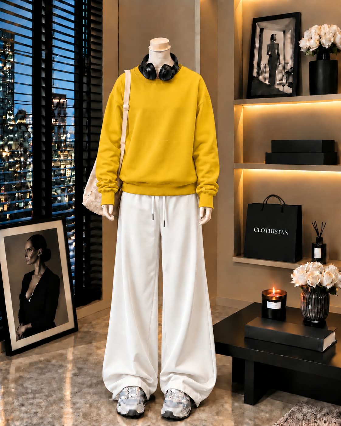 Premium Sweatshirt & White Wide-Leg Trouser Pack of Two