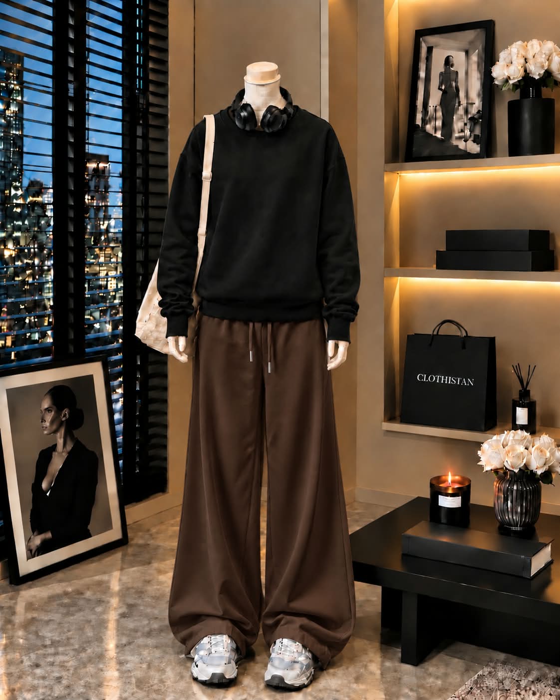 Premium Sweatshirt & Brown Wide-Leg Trouser Pack of Two
