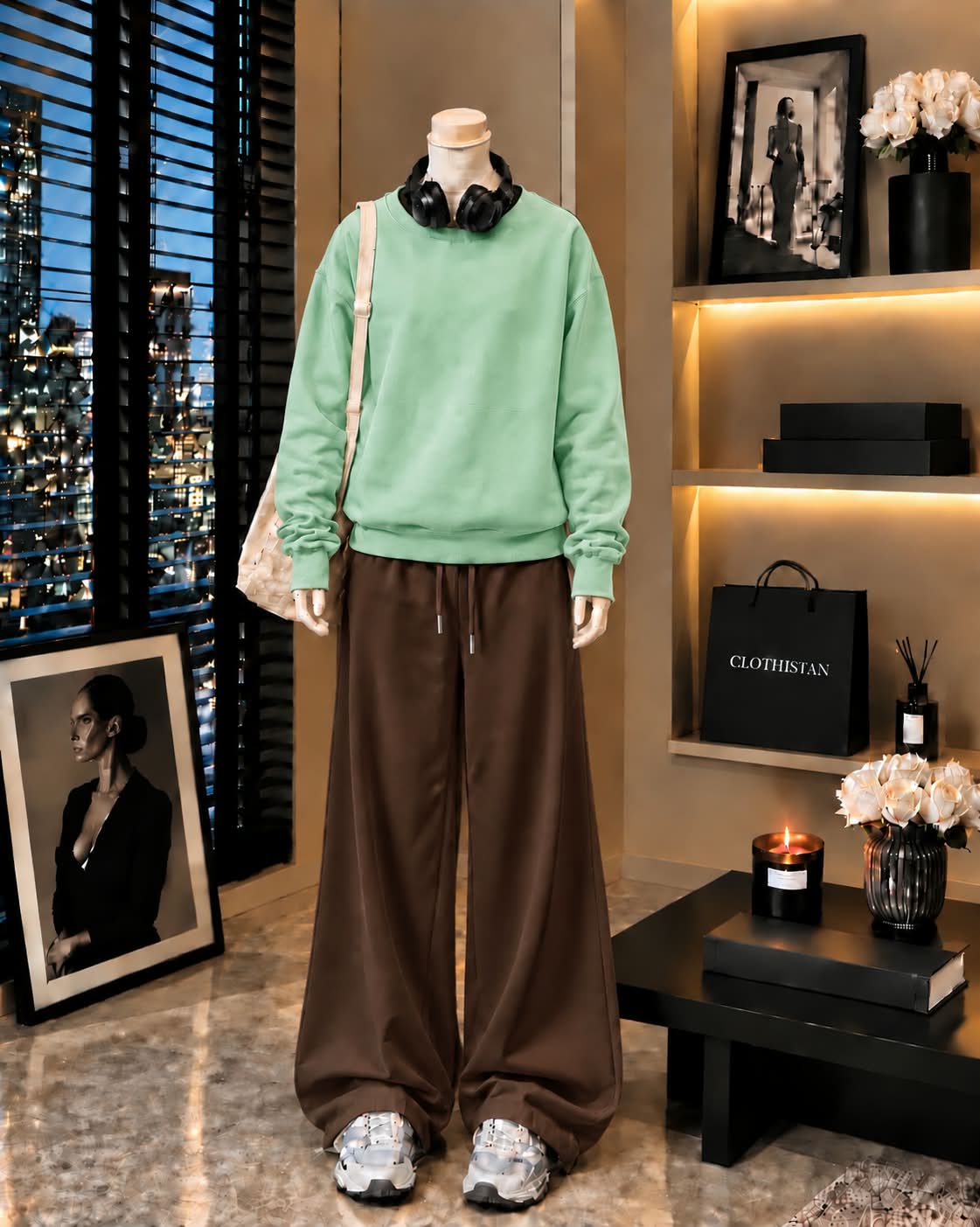 Premium Sweatshirt & Brown Wide-Leg Trouser Pack of Two
