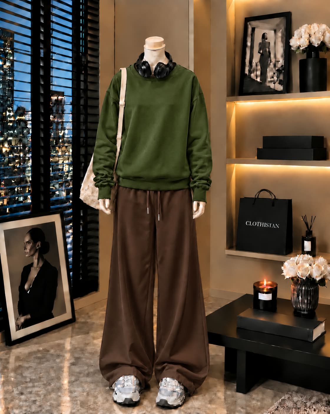 Premium Sweatshirt & Brown Wide-Leg Trouser Pack of Two