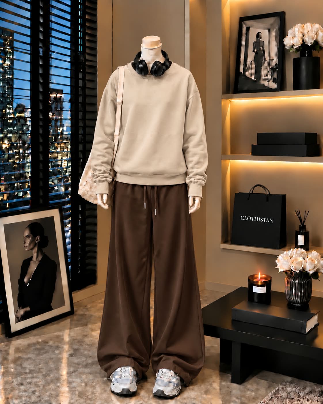 Premium Sweatshirt & Brown Wide-Leg Trouser Pack of Two