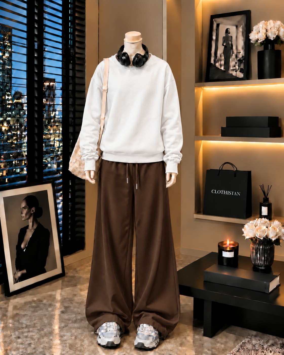 Premium Sweatshirt & Brown Wide-Leg Trouser Pack of Two