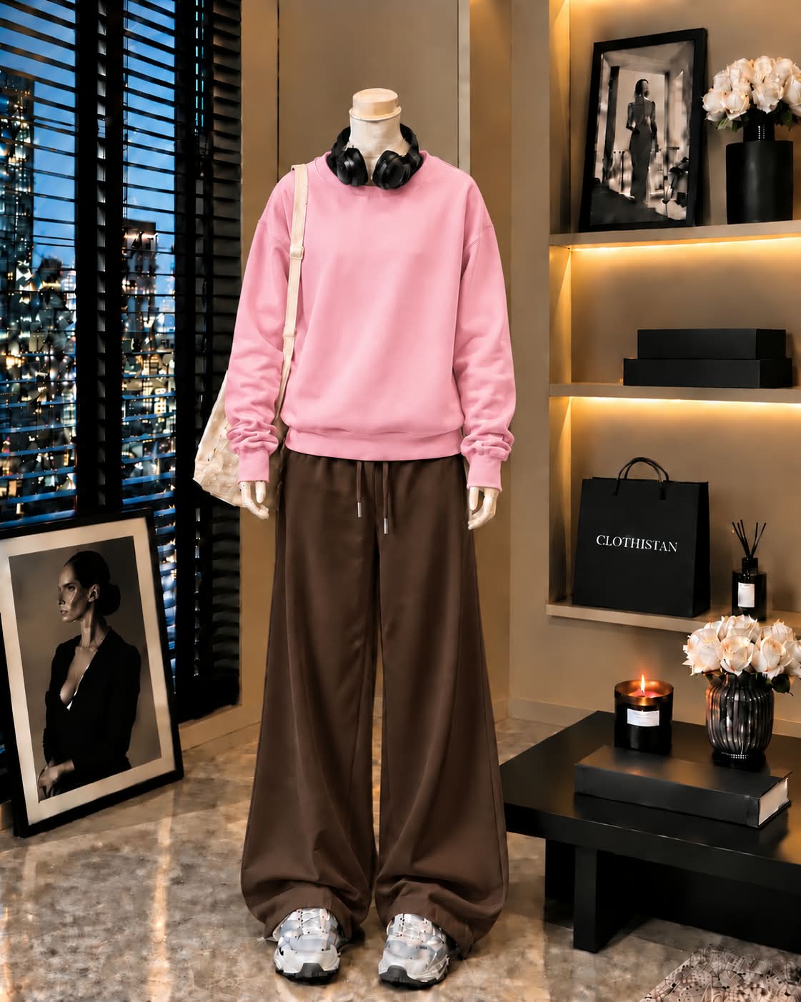 Premium Sweatshirt & Brown Wide-Leg Trouser Pack of Two