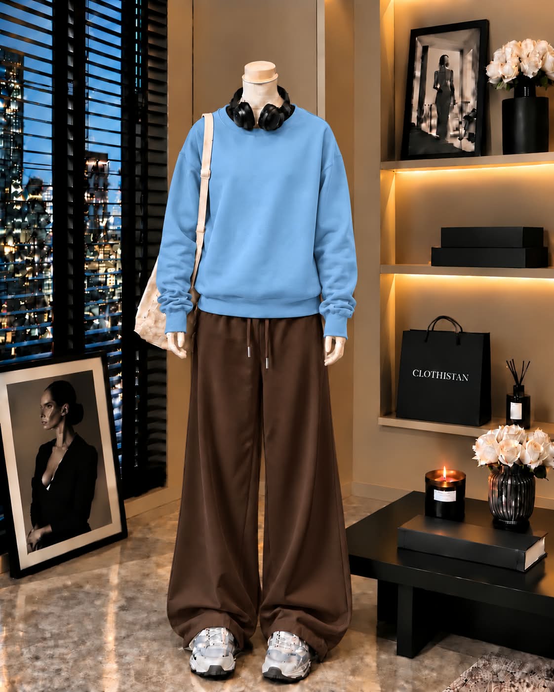 Premium Sweatshirt & Brown Wide-Leg Trouser Pack of Two
