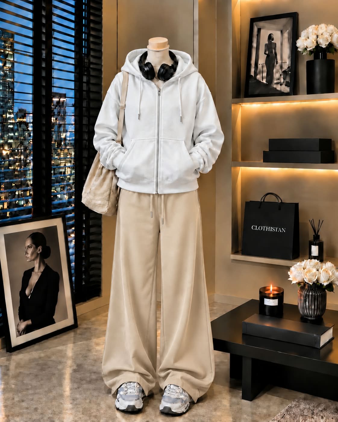 Premium Zipper Hoodie & Skin Wide-Leg Trouser Pack of Two
