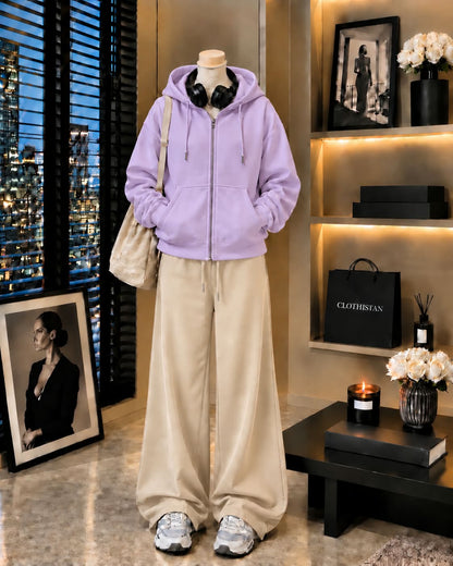 Premium Zipper Hoodie & Skin Wide-Leg Trouser Pack of Two