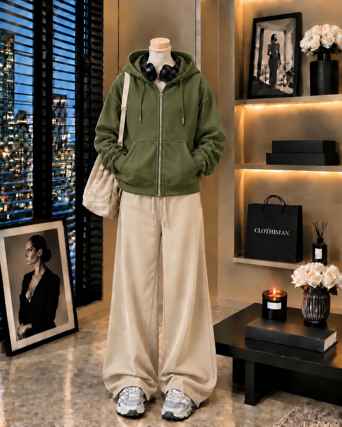 Premium Zipper Hoodie & Skin Wide-Leg Trouser Pack of Two