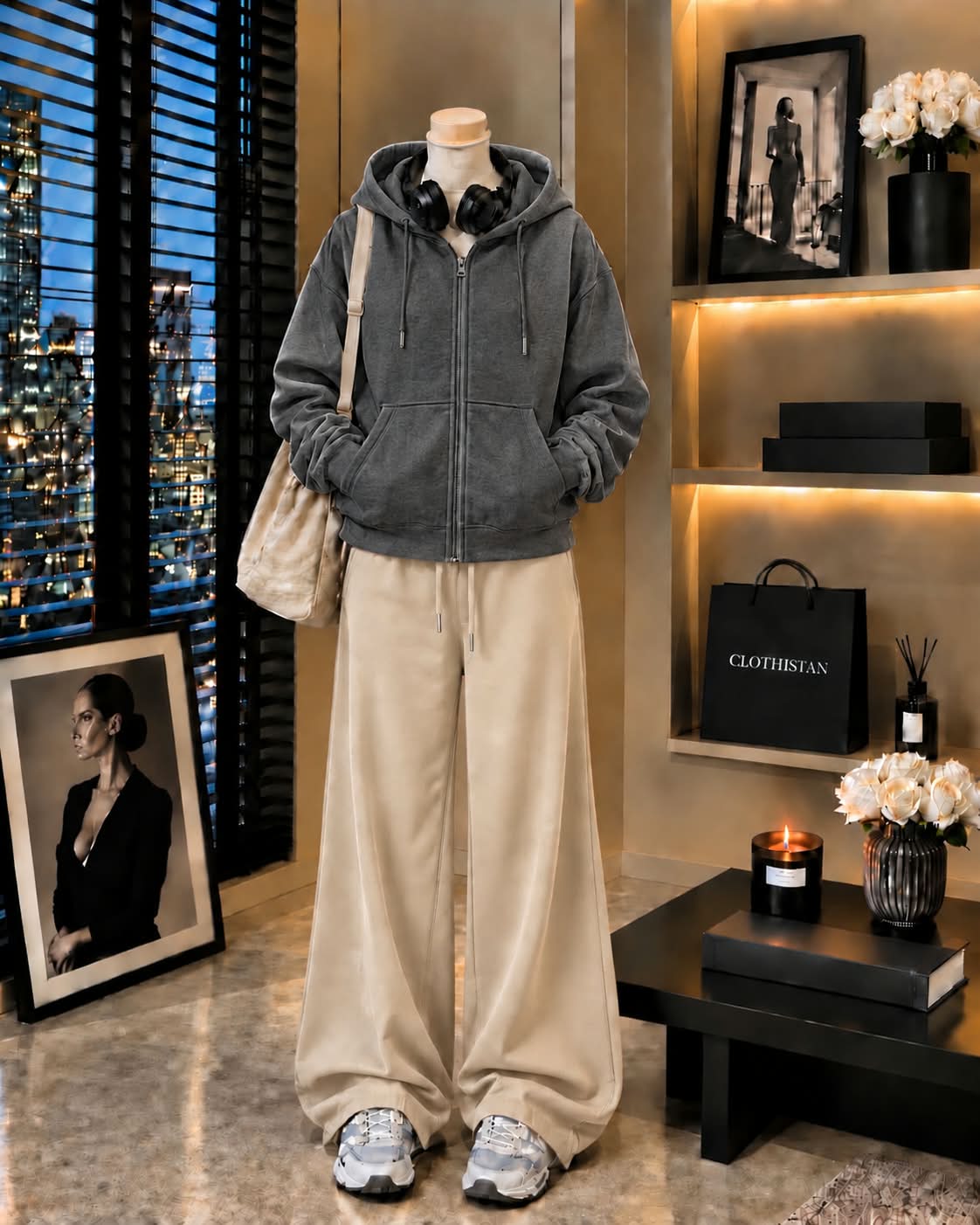 Premium Zipper Hoodie & Skin Wide-Leg Trouser Pack of Two
