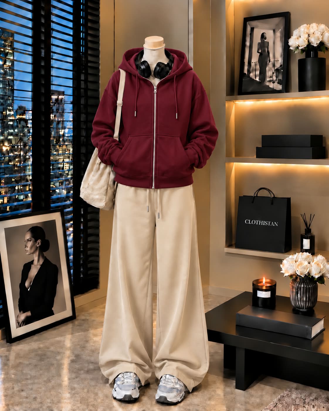 Premium Zipper Hoodie & Skin Wide-Leg Trouser Pack of Two
