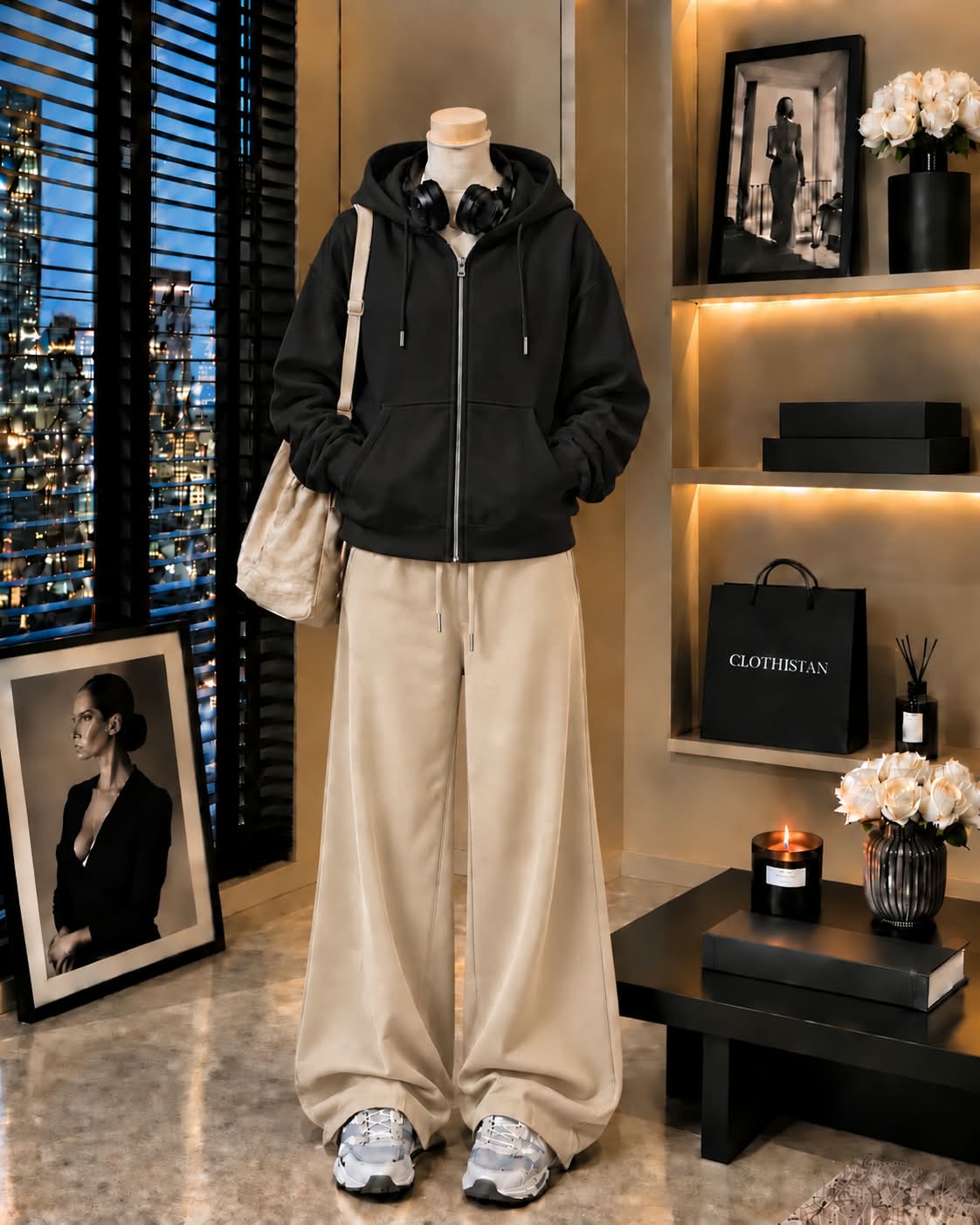 Premium Zipper Hoodie & Skin Wide-Leg Trouser Pack of Two