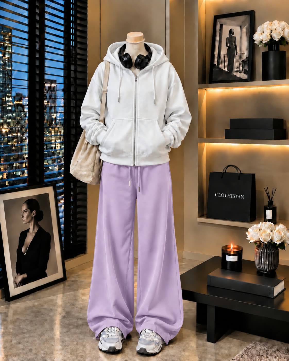 Premium Zipper Hoodie & Lilac Wide-Leg Trouser Pack of Two