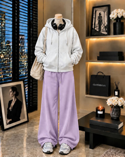 Premium Zipper Hoodie & Lilac Wide-Leg Trouser Pack of Two