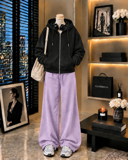Premium Zipper Hoodie & Lilac Wide-Leg Trouser Pack of Two