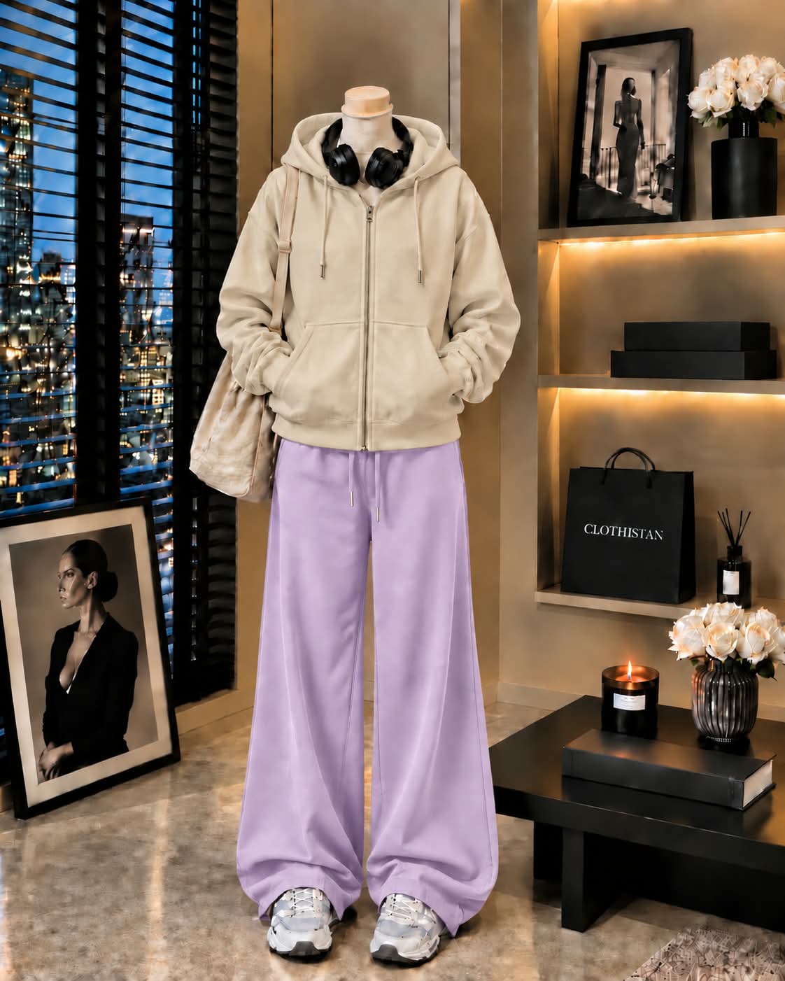 Premium Zipper Hoodie & Lilac Wide-Leg Trouser Pack of Two