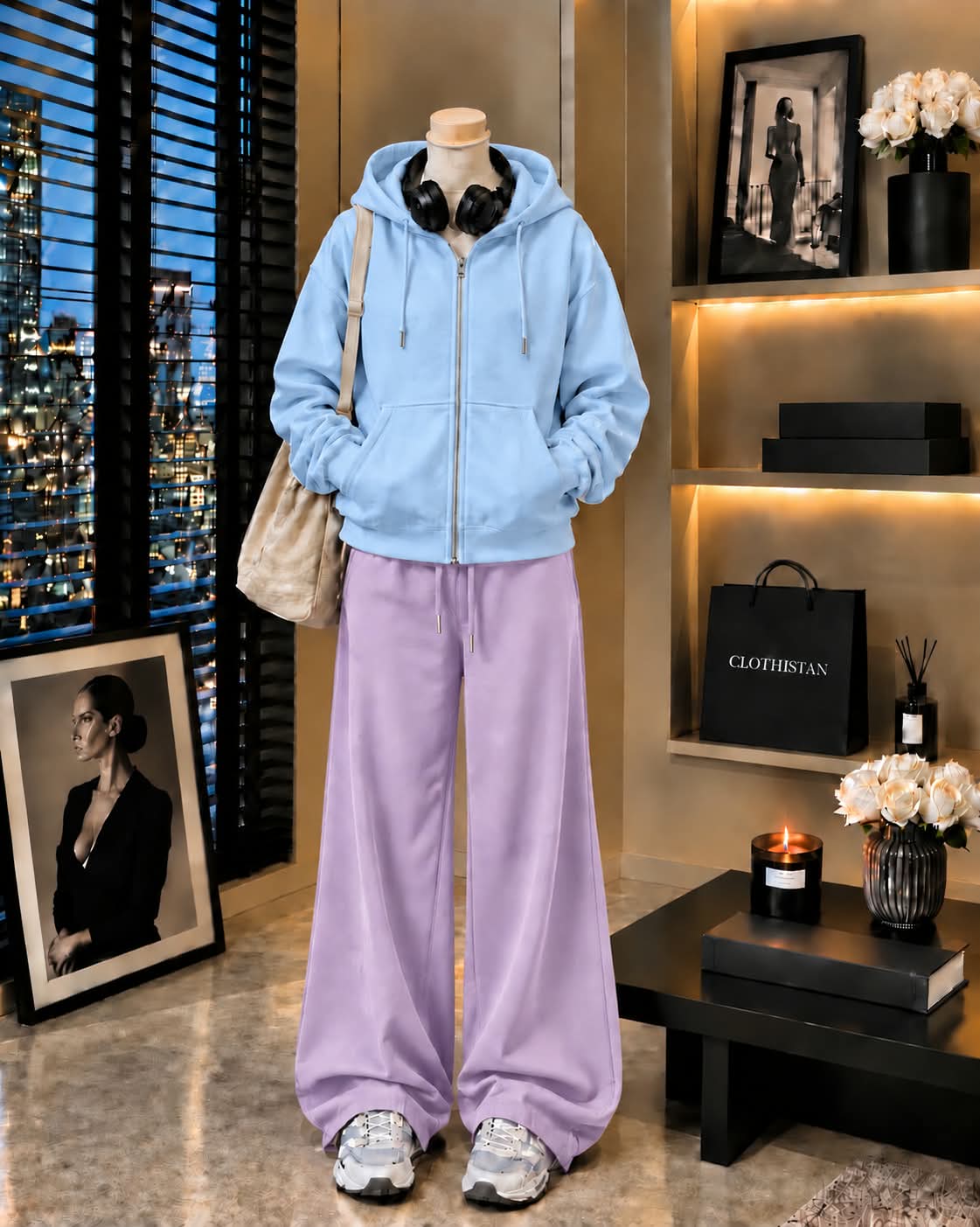 Premium Zipper Hoodie & Lilac Wide-Leg Trouser Pack of Two