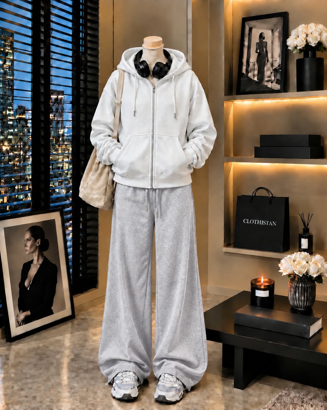 Premium Zipper Hoodie & Grey Wide-Leg Trouser Pack of Two