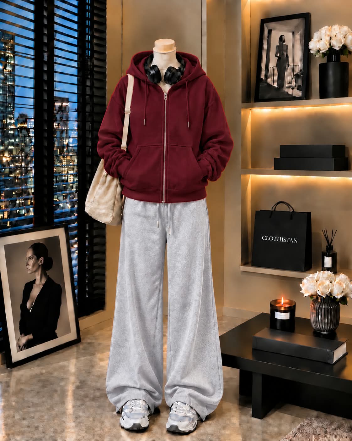 Premium Zipper Hoodie & Grey Wide-Leg Trouser Pack of Two
